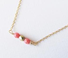 Pink Beaded Necklace, 14kt Gold Filled Necklace Gift for Her
