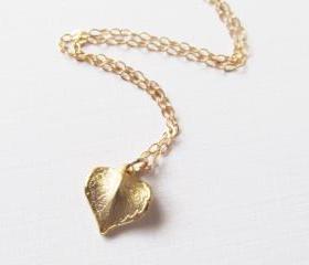 Leaf Heart Necklace, 14kt Gold Filled Necklace Gift for Her