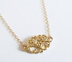 Gold Filligree Necklace, 14kt Gold Filled Necklace, Gift for Her