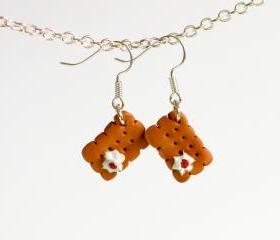 Biscuit earrings kawaii whipped cream miniature Polymer clay dangle