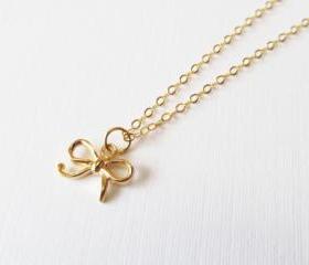 Gold Bow Necklace, Gold Filled Necklace Gift for Her