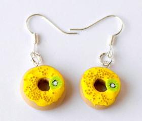 Polymer clay donuts earrings miniature food yellow sprinkles hoop