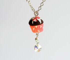 Necklace kawaii pink cupcake miniature glaze Polymer clay
