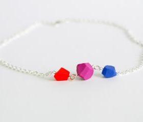 Polymer clay geometric stones colorful necklace beads - silver with red purple and blue