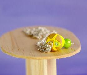 Cupcake necklace neon miniature yellow glaze Polymer clay