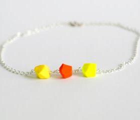 Geometric stones Polymer clay neon necklace beads - silver necklace