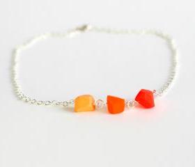 Orange stones necklace polymer clay geometric stones -silver plated