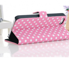 wave point Open flip around leather case for iphone 4/4s-pink
