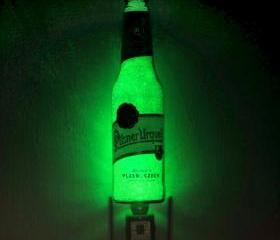Pilsner Urquell 12oz Beer Jumbo Night Light / Accent Lamp Eco LED...'Diamond Like' Glass Crystal Coating on interior