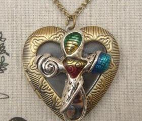 Steampunk Cross Locket Necklace Vintage Style Original Design