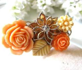 Autumn Love Vintage Style Collage Bracelet - Autumn Orange Spice, One of a Kind Love Romance, Bride, Maid Of Honour, Bridesmaids