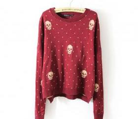 Red Skull Polka Dot Jacquard Sweater
