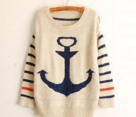 Pullover Navy Anchor Stripe Mohair Sweater