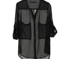 Black Simple Wild Spinning Long Sleeve V-neck Chiffon Shirt