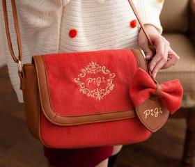 Bow love stuffed plush embroidered messenger bag