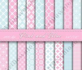 Pink and Blue Scrapbook Paper Digital Scrapbook Paper Patterns Digital Paper Pack For Personal Or Commercial Use