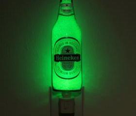 12oz Heineken Night Light / Accent Lamp- VIDEO DEMO- Eco LED...'Diamond Like' Glass Crystal Coating on interior