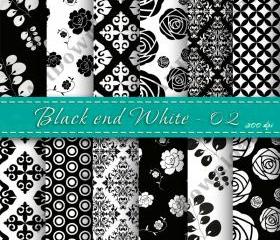  Black and White Digital Papers Black & White Paper Pack Scrapbooking Paper Digital Downloads Damask digital