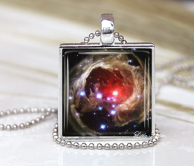 Stellar Outburst Astronomy Cosmic Glass Necklace Keychain