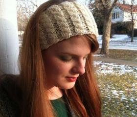 Irish Cabled Head/Hair Band Ear Warmer Off White Women Gift