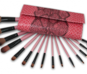 Beautiful 15PCS Makeup Brushes Tools Cosmetic Brush Set Eyebrow Comb with Roll up Snake Bag