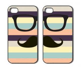 Mustache with glasses. Two iPhone 4 /4s / 5 Cases / Covers. Silicone Rubber / Hard Plastic
