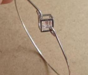 Rhinestone Cube Bangle Bracelet, Simple Everyday Jewelry, Elegant gift, Bridesmaid Gift, Bridal Wedding Jewelry