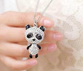Fashion Rhinestone Little Panda Pendant Necklace