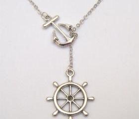 Silver Plated Brass Anchor Helm Necklace