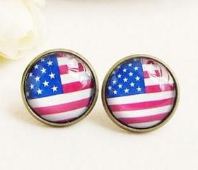 Vintage Handmade American Flag Stud Earrings