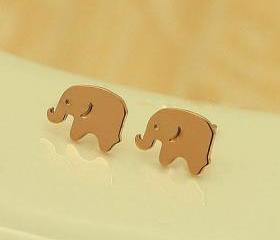 18K Rose Gold Cute Elephant Stud Earring