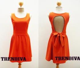 Party Dress Tangerine Open Back Dress with Bow