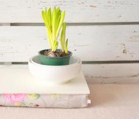 Stable table, iPad stand or Breakfast serving Tray - Off White with Rose Floral print Pillow