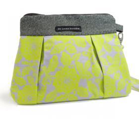 Wristlet / Clutch / Purse / Bag - Green Floral on Gray Background