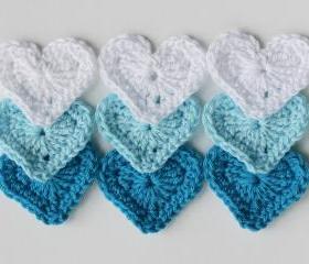 Heart appliques blue white