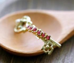 Vintage Skeleton Key Pin Brooch with Rhinestones