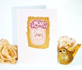 embroidered greeting card 'jam jar' recycled
