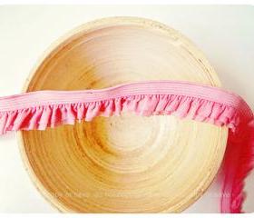 Elastic double layer pink ruffles ribbon 