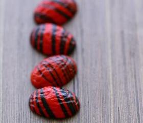 Vintage Red Black Striped Glass Cabochons