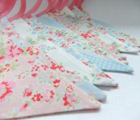 Pretty Shabby Chic Party Bunting - CATHS FLOWERS in Pink and Blue - 9 Feet PLUS ties, perfect for Weddings and Baby Showers
