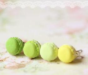 Miniature Food Earrings - French Macaron Earrings in Green and Yellow Series