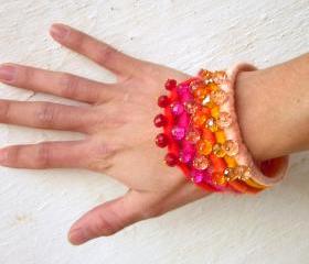 Color and sparkle rainbow bangle bracelets with crystals