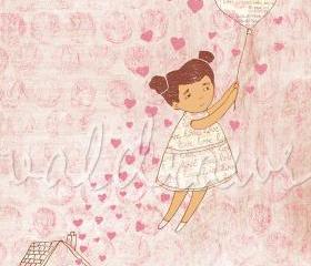 Girl being lifted up by unconditional love balloon Fly High 8 x 10 print