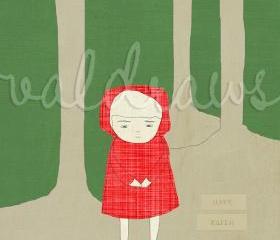 Girl in red hood watching plant grow in the woods Have Faith 8 x 10 print