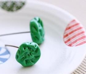 Vintage Miriam Haskell Green Textured Art Glass Headpins