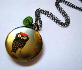 The Red Top Owl Altered Art Locket Necklace