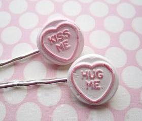 Candy Heart Hair Clips - set of 2