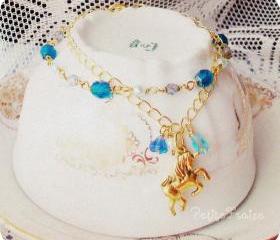 I was dreaming about Wonderland - 'Treasures' collection, Fairytale unicorn bracelet, vintage style jewelry, in blue