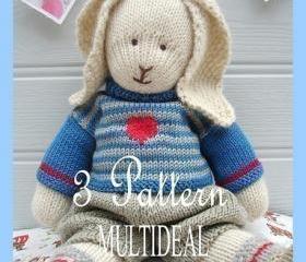 Oscar/Primrose/Bluebell/ 3 Pattern Deal / BUNNIES/ PDF Email/ Toy Knitting Patterns