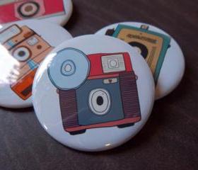 Retro Camera 4 Pack - 2 1/4 Inch Buttons